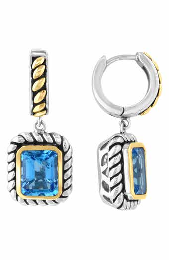 Sterling Silver & 18K Gold Blue Topaz Drop Earrings