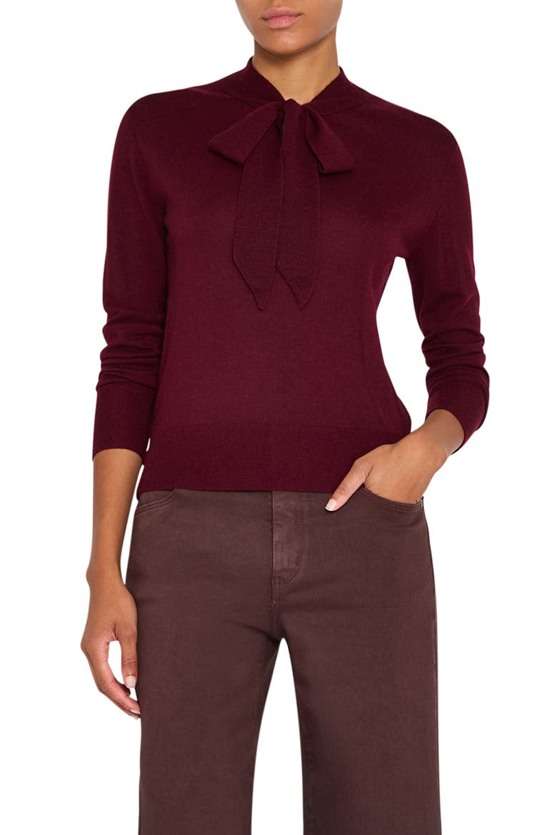 Felicity Tie Neck Merino Wool Sweater, Main, color, BERRY