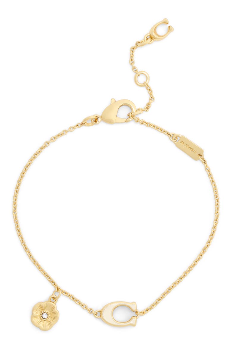 Tea Rose & Sculpted C Charm Bracelet, Main, color, WHITE/ GOLD