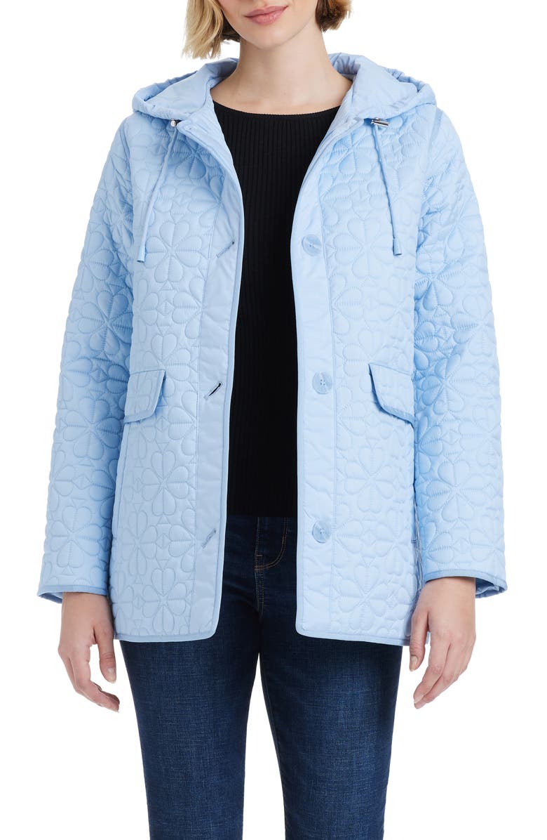 Kate Spade New York spade floral quilted a-line jacket, Main, color, Clear Sky