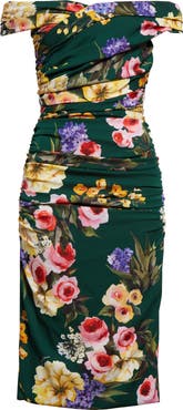 Dolce&Gabbana Garden Floral Print Charmeuse Sheath Dress