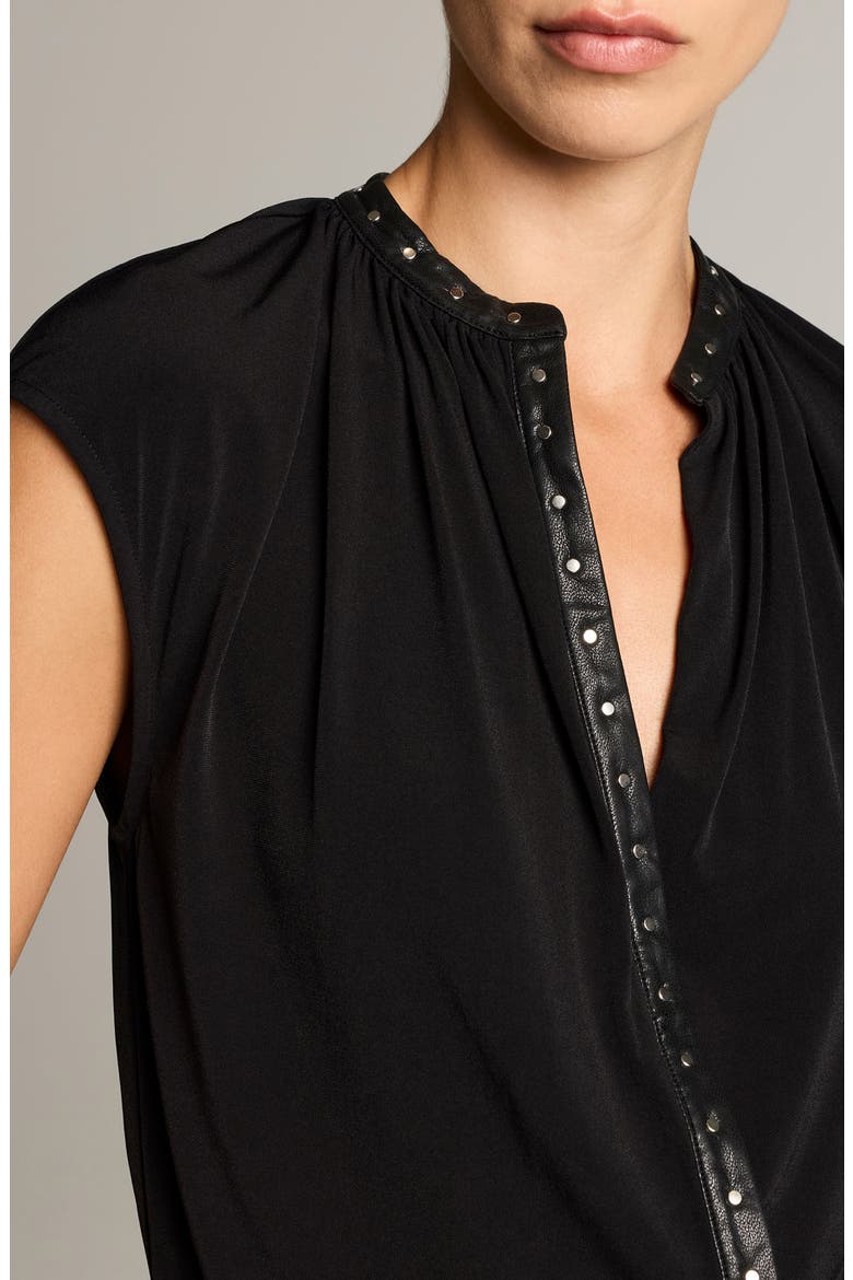 Studded Split Neck Jersey Top, Alternate, color, BLACK
