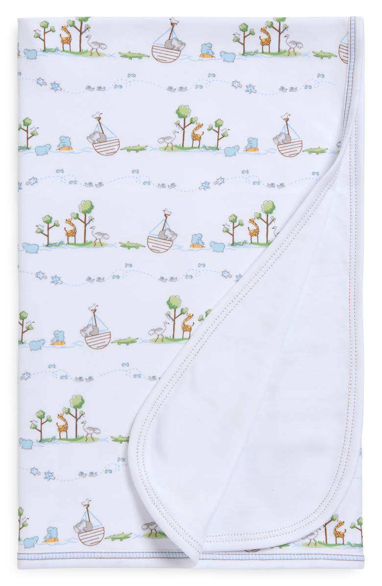 Kissy Kissy Noah's Print Pima Cotton Blanket, Main, color, Light Blue