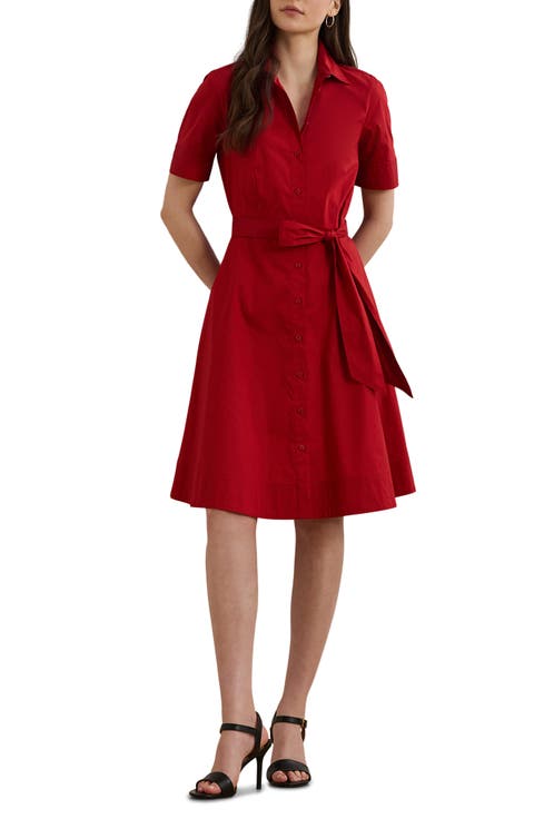 Belted Cotton Blend Shirtdress