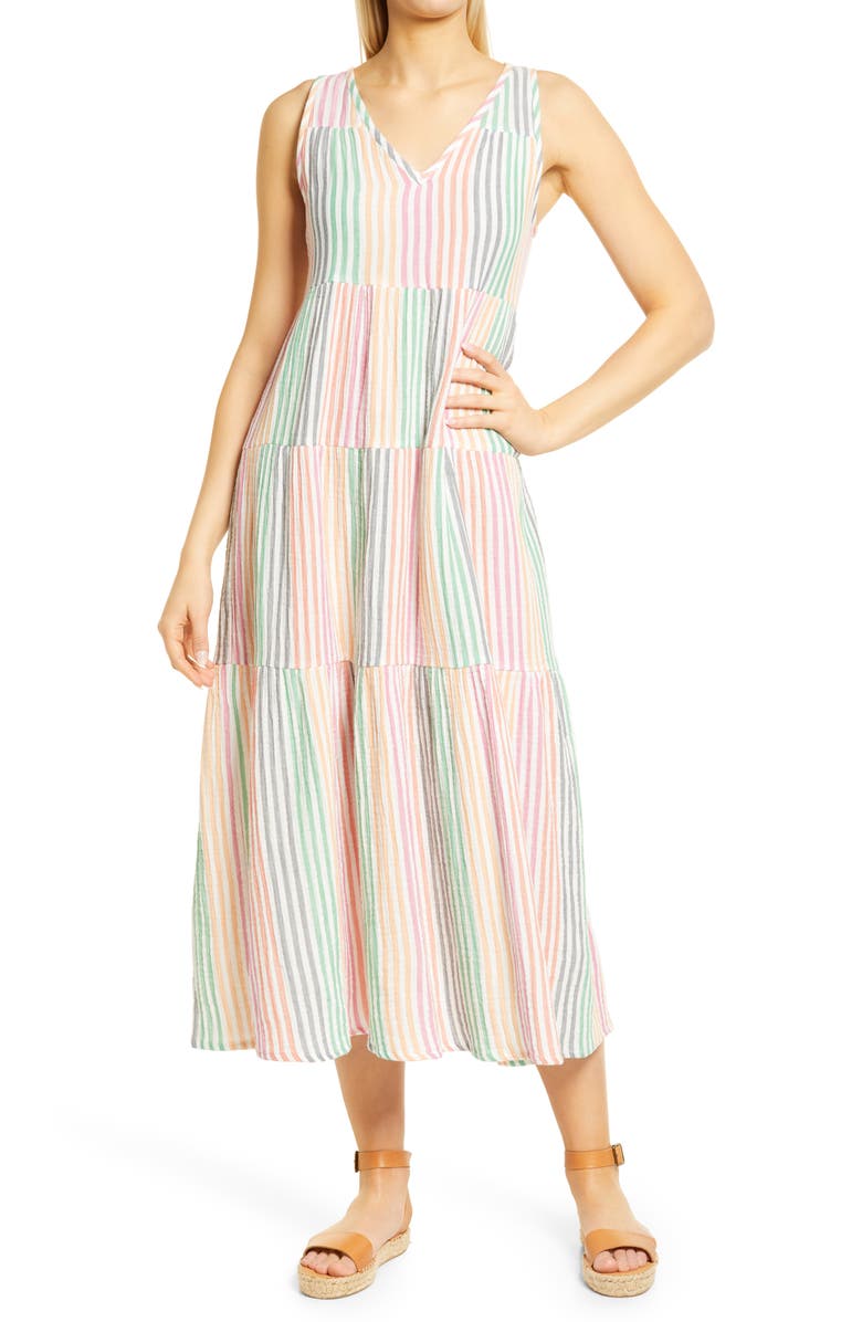 Marine Layer Corinne Stripe Tiered Maxi Dress, Main, color,