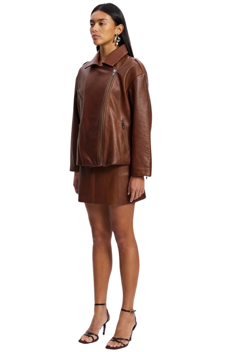 New Yorker Oversized Leather Moto Jacket, Alternate, color, Vintage Chocolate