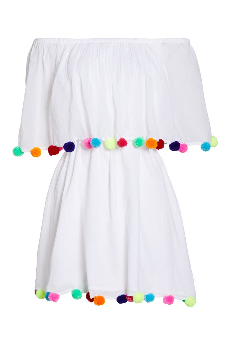 Pompom Festival Cover-Up Dress, Alternate, color, WHITE