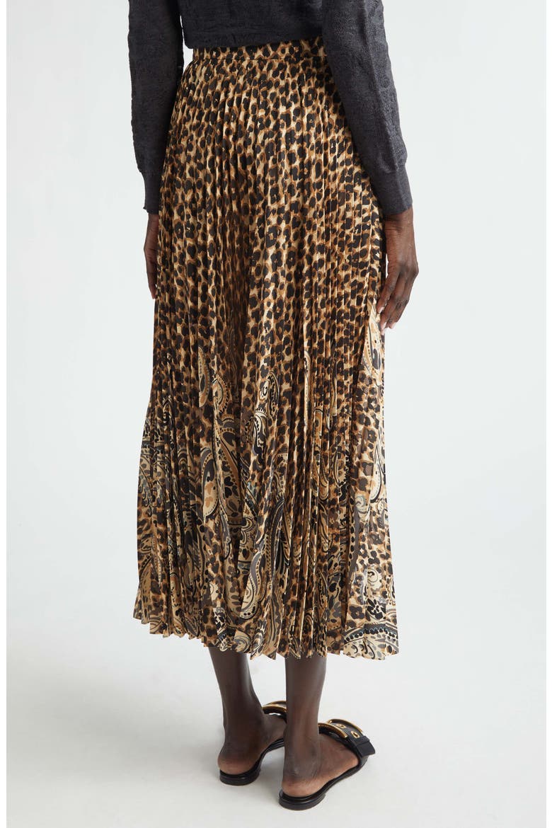Mixed Print Pleated Midi Skirt, Alternate, color, BEIGE
