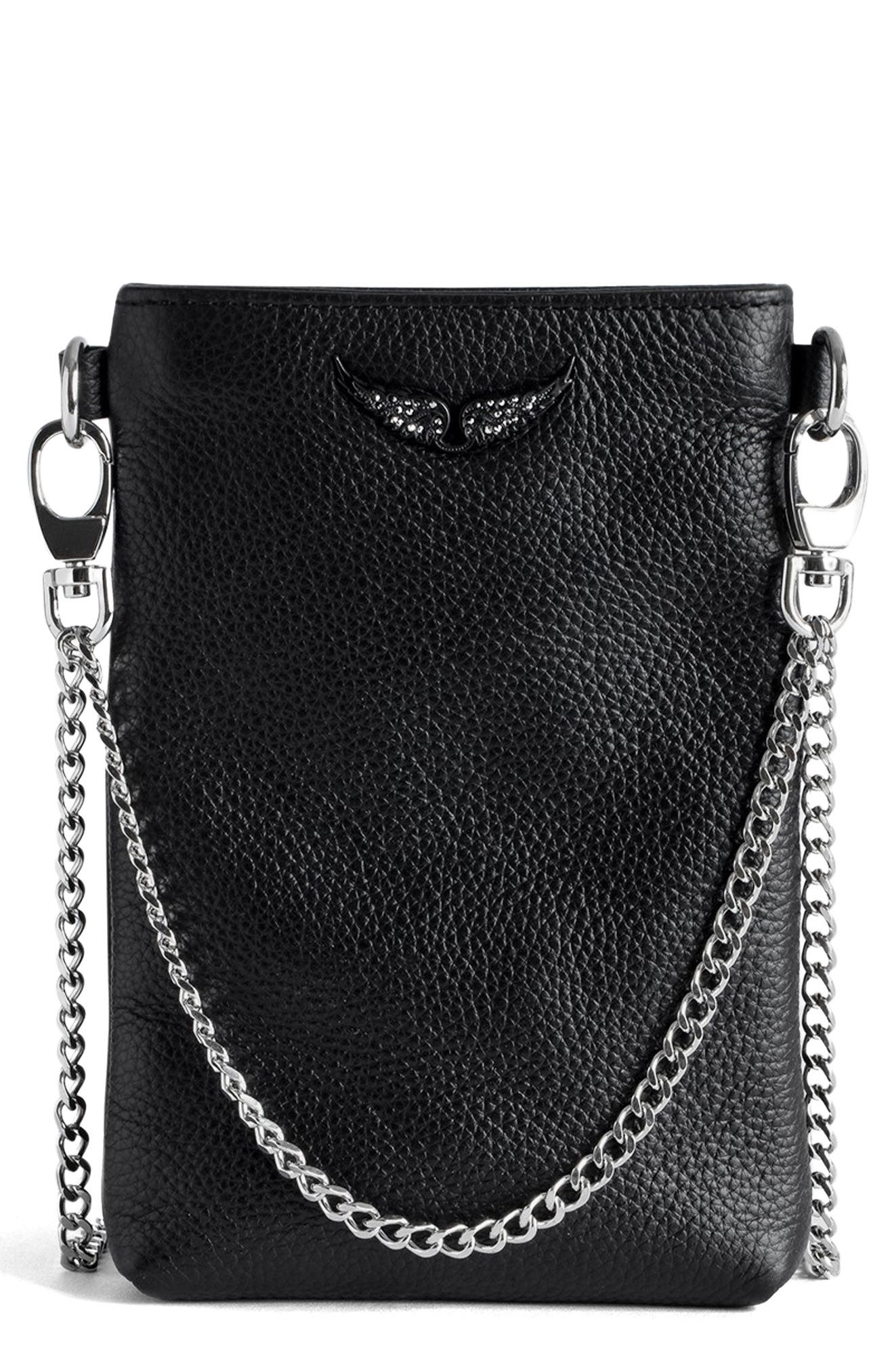 Zadig & Voltaire Rock Pebbled Leather Phone Pouch, Main, color, 