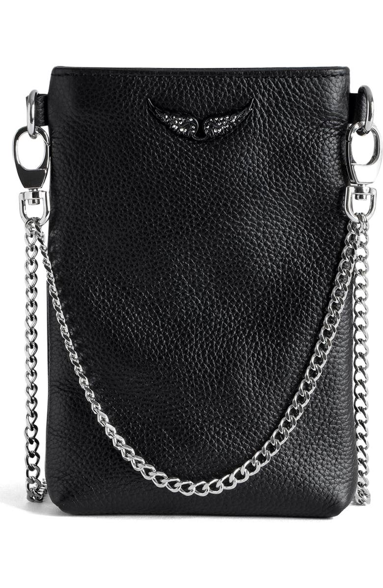 Zadig & Voltaire Rock Pebbled Leather Phone Pouch, Main, color,
