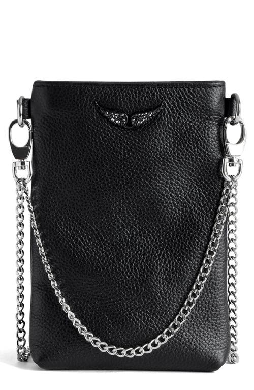 Zadig & Voltaire Rock Pebbled Leather Phone Pouch in Black at Nordstrom