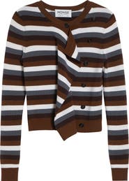 MONSE Stripe Front Cascade Merino Wool Cardigan