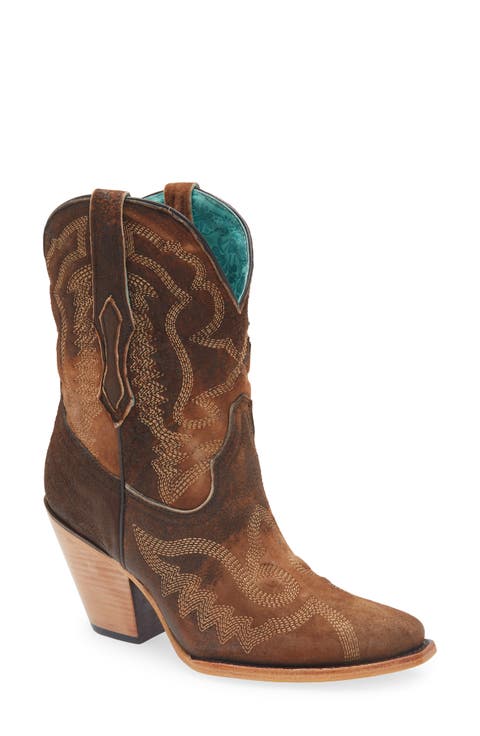 Distressed Leather Western Boot (Women) (Narrow Calf)