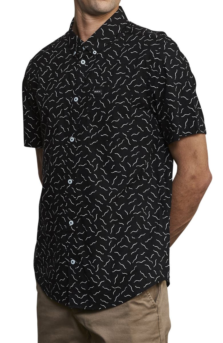 RVCA Squiggle Print Short Sleeve Button-Down Shirt, Alternate, color, 