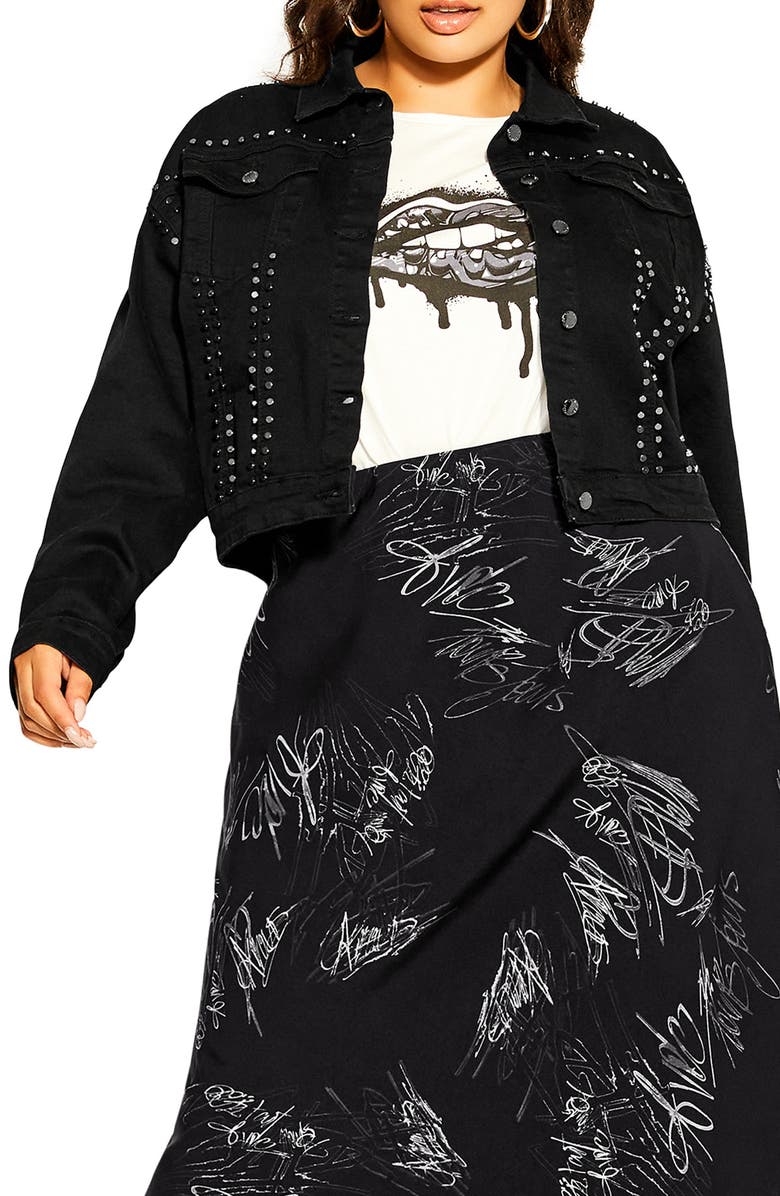 City Chic Rock Stud Denim Jacket, Main, color, 