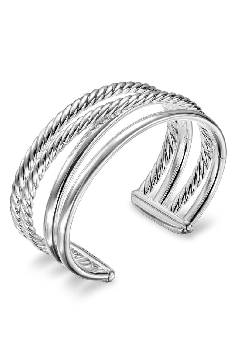 David Yurman Bold Crossover Multi Row Cuff Bracelet in Sterling Silver, 24.4mm, Alternate, color, Silver