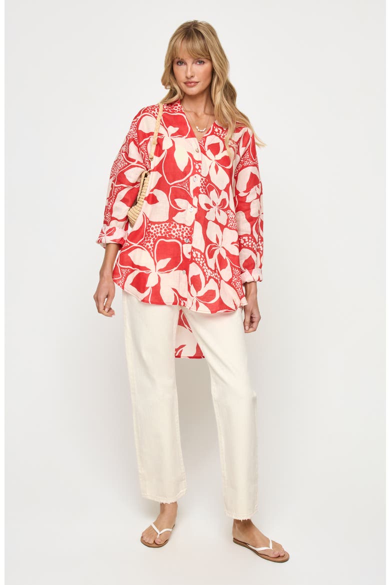Rio Linen Cover-Up Tunic, Alternate, color, HIBISCUS BLOOM