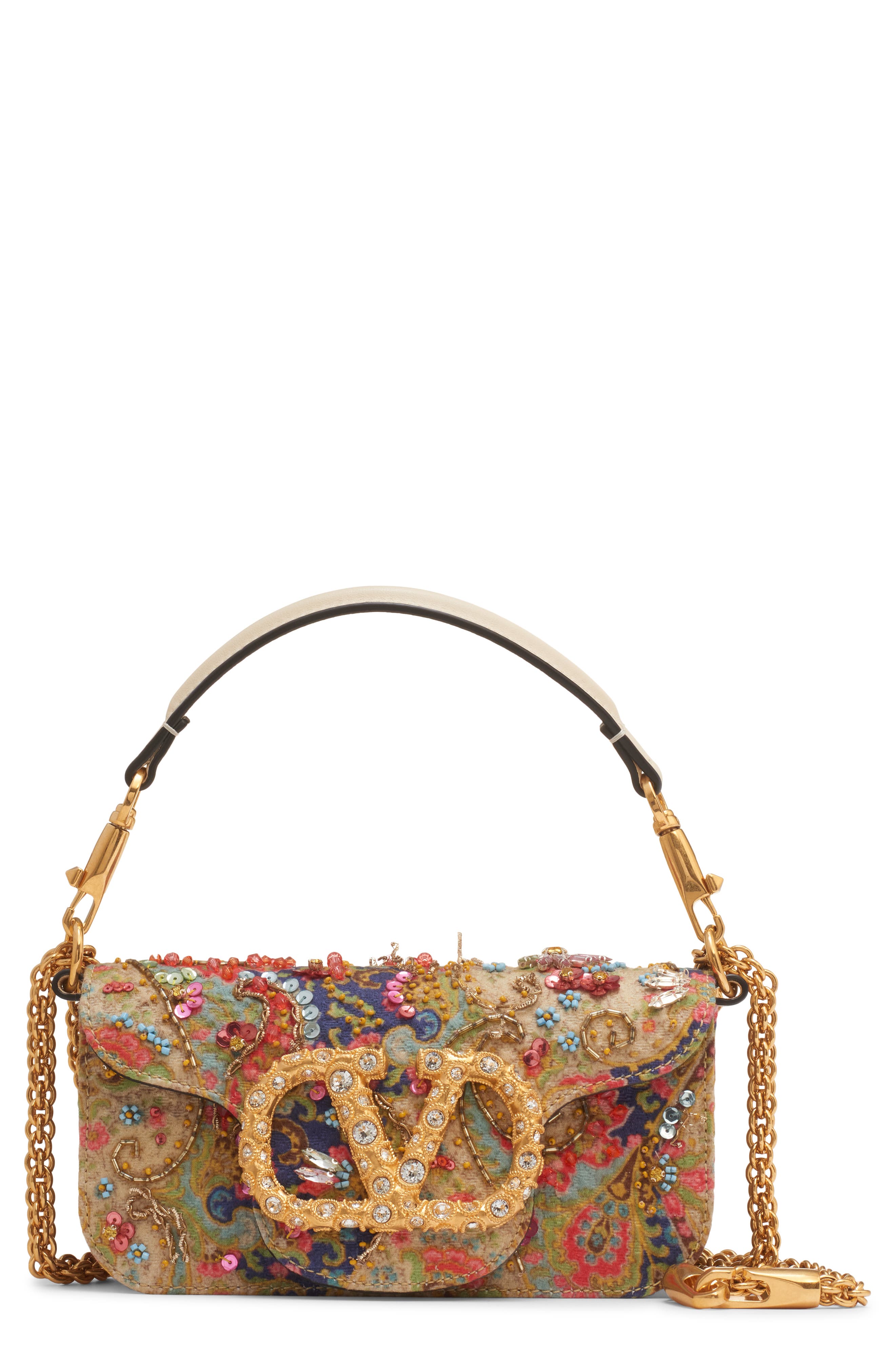 Valentino Garavani Small Locò VLOGO Beaded Paisley Shoulder Bag, Main, color, 