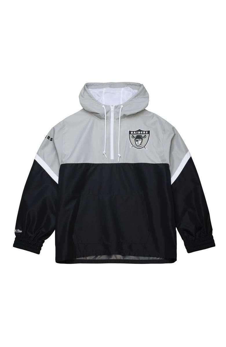 Mitchell & Ness Men's Mitchell & Ness Silver/Black Oakland Raiders Tie Breaker Vintage Logo Lightweight Anorak Half-Zip Windbreaker, Alternate, color, Silver