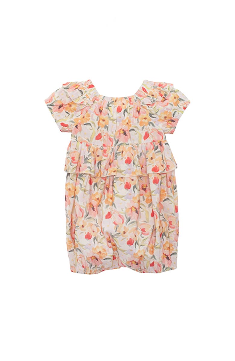 Mabel + Honey Blooming Florals Short Gathered Sleeve Romper, Main, color, Pink