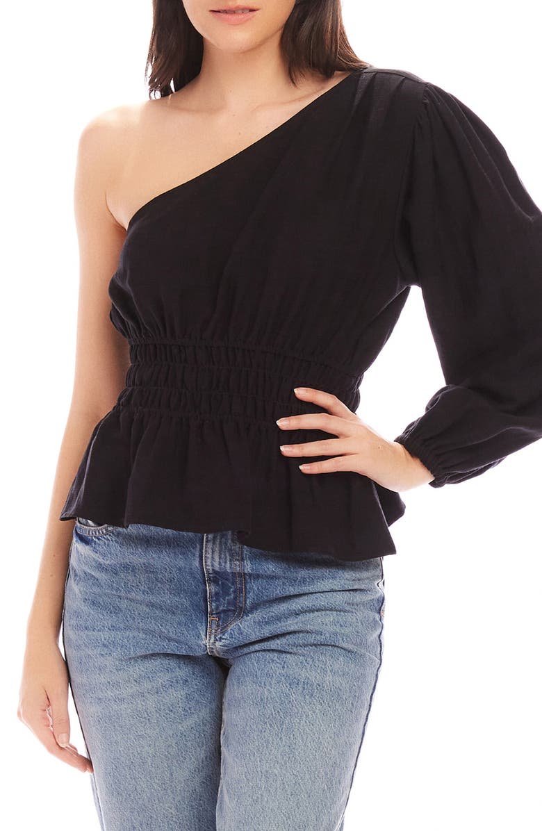 FIFTEEN TWENTY Talia Smocked One-Shoulder Top, Main, color, Black