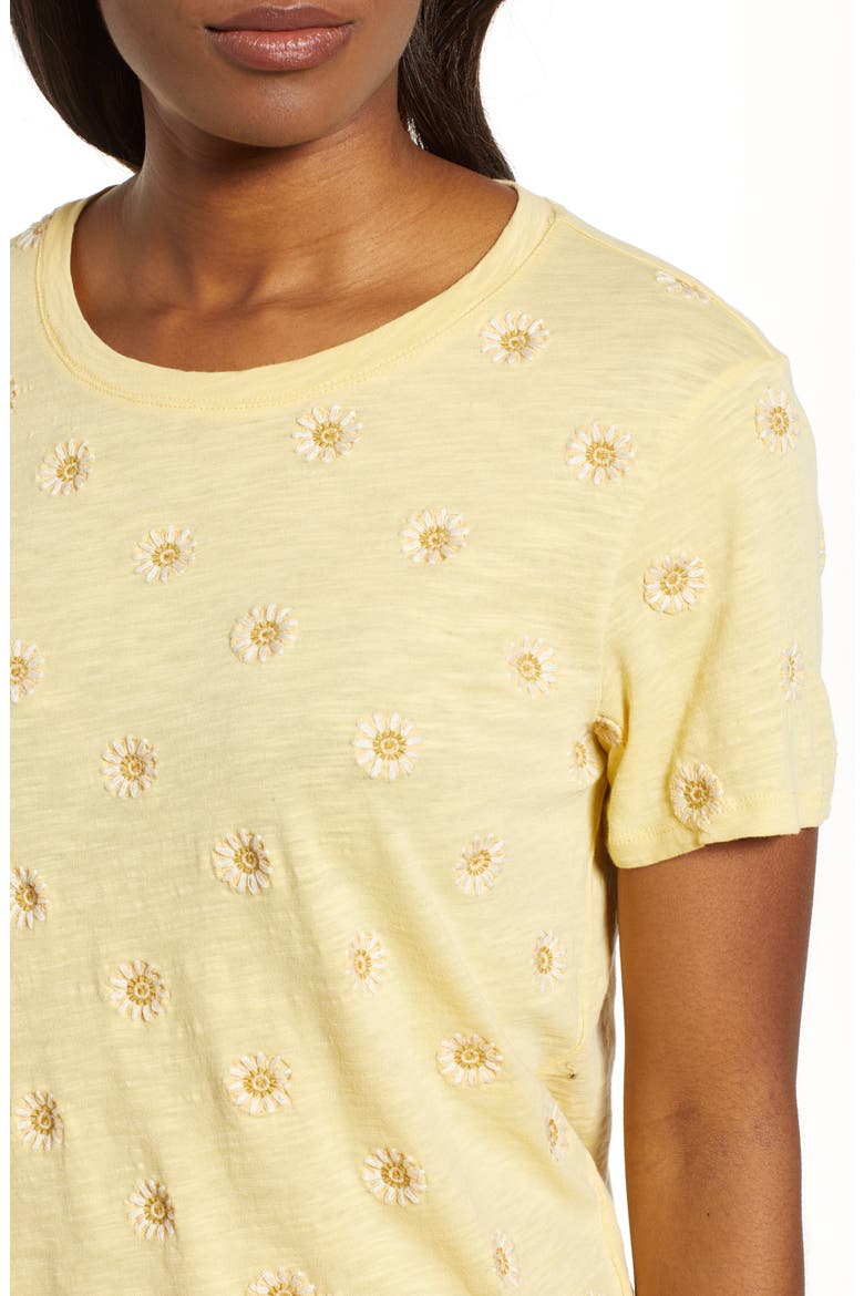 Daisy All Over Embroidered Cotton Tee, Alternate, color, YELLOW