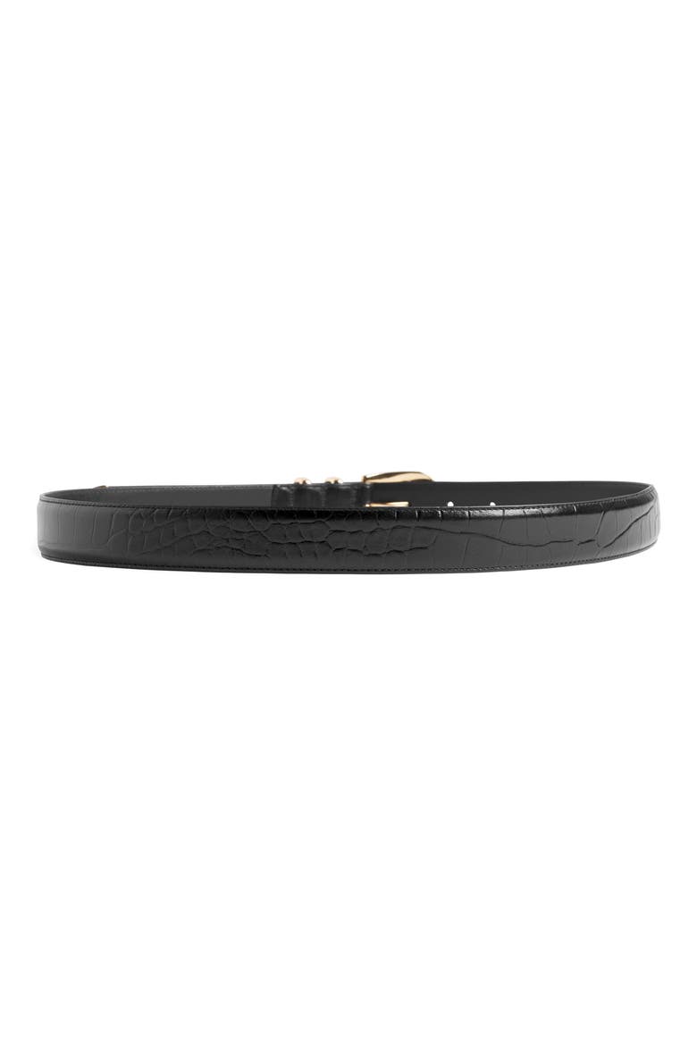 The Jordan Croc Embossed Leather Belt, Alternate, color, BLACK/GOLD