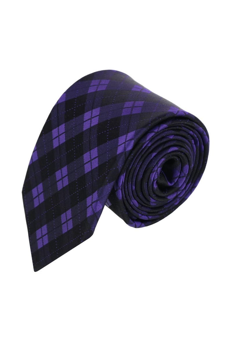 Digby Checkered Plaid Silk Necktie, Main, color, Purple