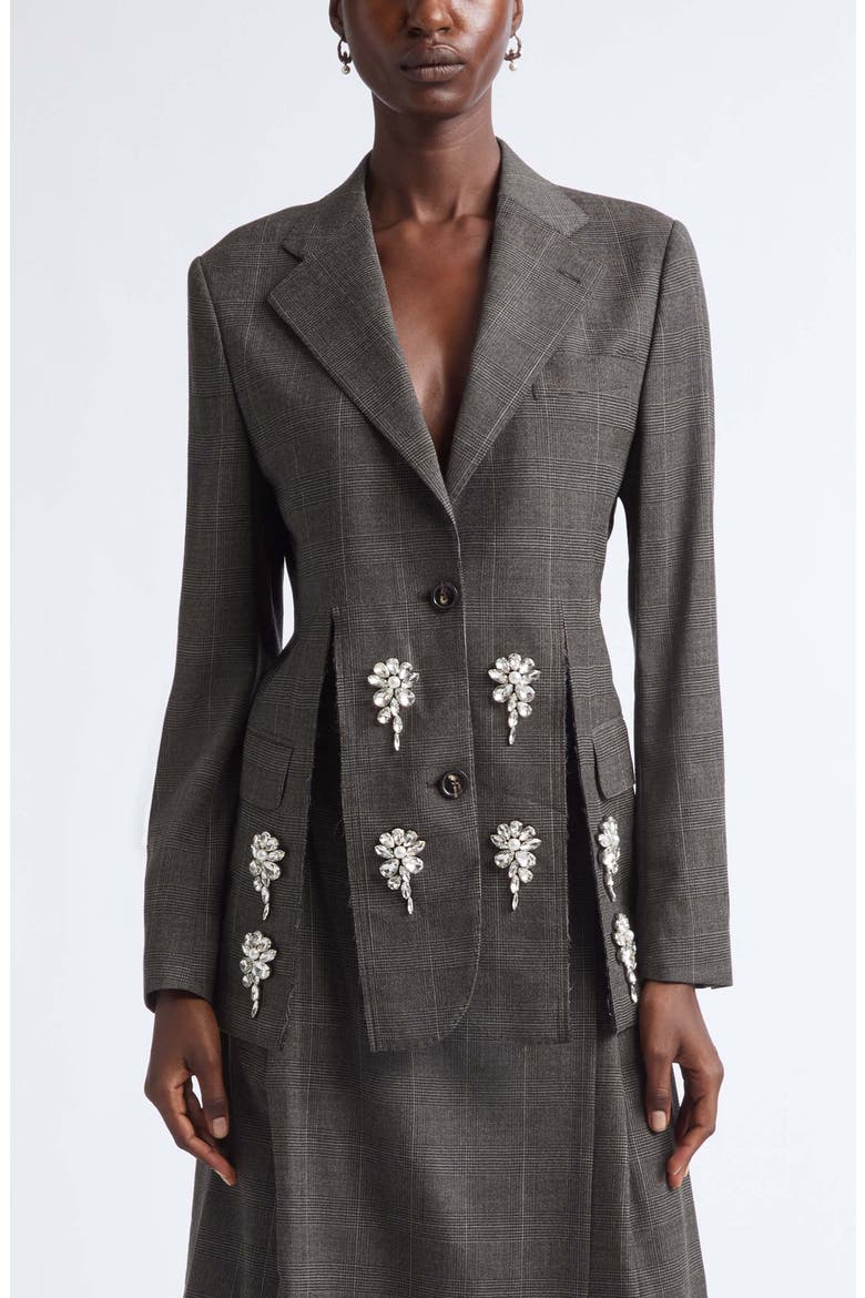 Embellished Wool Blend Blazer, Main, color, PEAT/ PEARL/ CLEAR