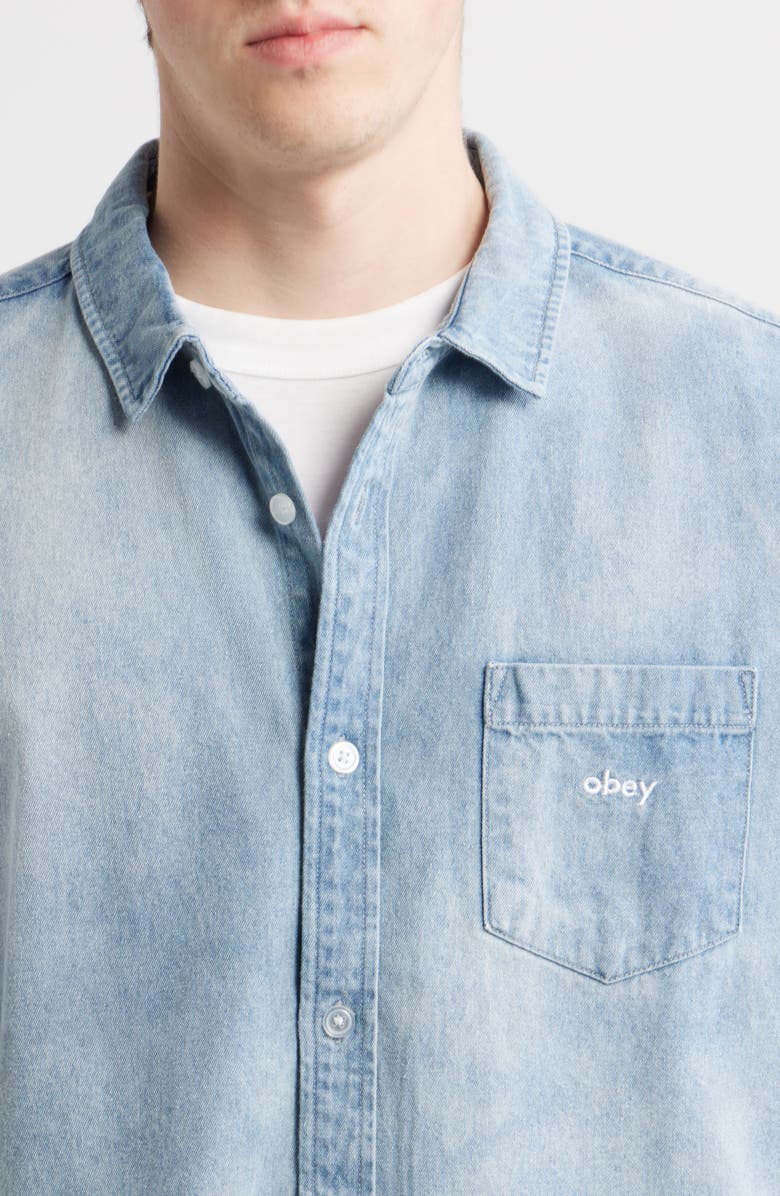 Obey Owens Short Sleeve Denim Shirt, Alternate, color, Bleached Indigo
