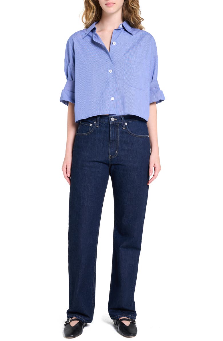 TWP Next Ex Crop Cotton Button-Up Shirt, Alternate, color, White/ Navy