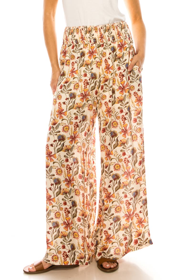 Floral Print Wide Leg Pants, Main, color, SHEER PINK