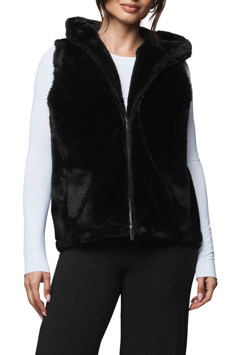 Splendid Lucia Hooded Faux Fur Vest, Main, color, Black