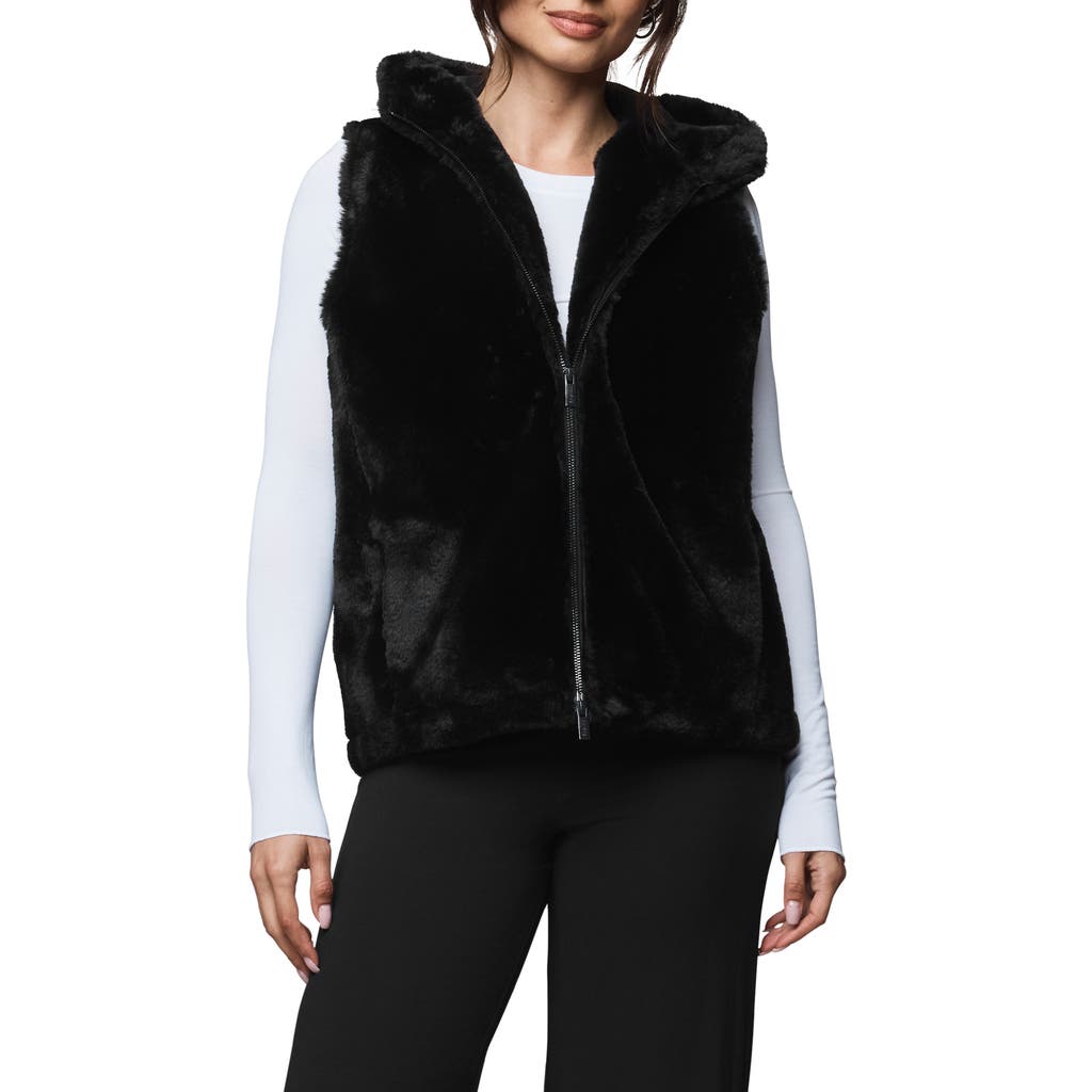 Splendid Lucia Hooded Faux Fur Vest In Black