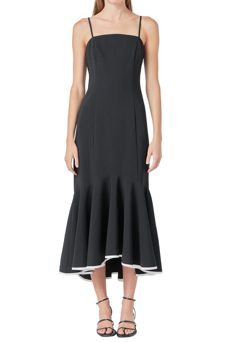 Flounce Hem Dress, Main, color, BLACK