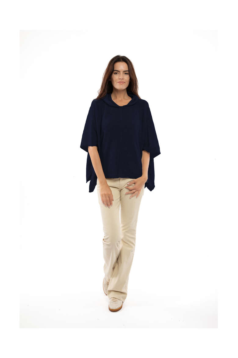 Pure Cashmere Button Hoodie Poncho, Alternate, color, Night Blue