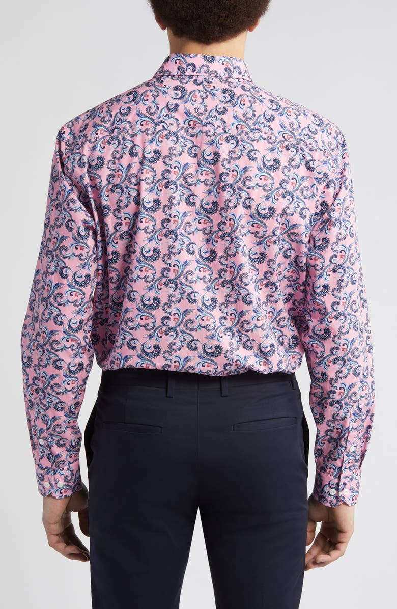 Johnston & Murphy Paisley Print Cotton Button-Up Shirt, Alternate, color, Pink