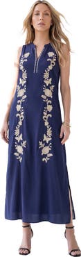 Roaman's Plus Size Embroidered Sleeveless A Line Maxi Dress