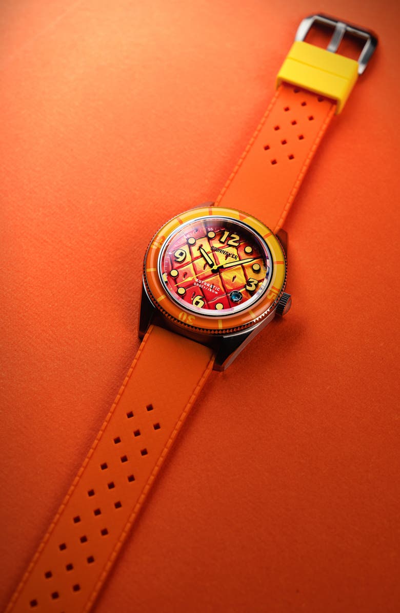 SPINNAKER Fleuss 'SpongeBob SquarePants<sup>™</sup>' Automatic Silicone Strap Watch, 43mm, Alternate, color, Orange