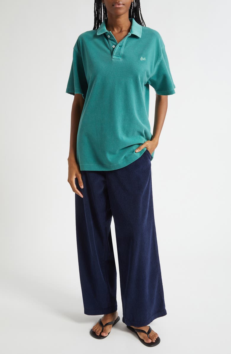 ERL Gender Inclusive Logo Embroidered Polo, Alternate, color, Blue Green