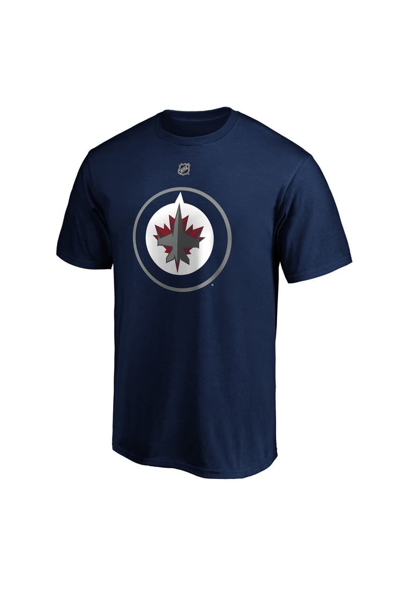 Men's Fanatics Connor Hellebuyck Navy Winnipeg Jets Authentic Stack Name & Number T-Shirt, Alternate, color, Navy