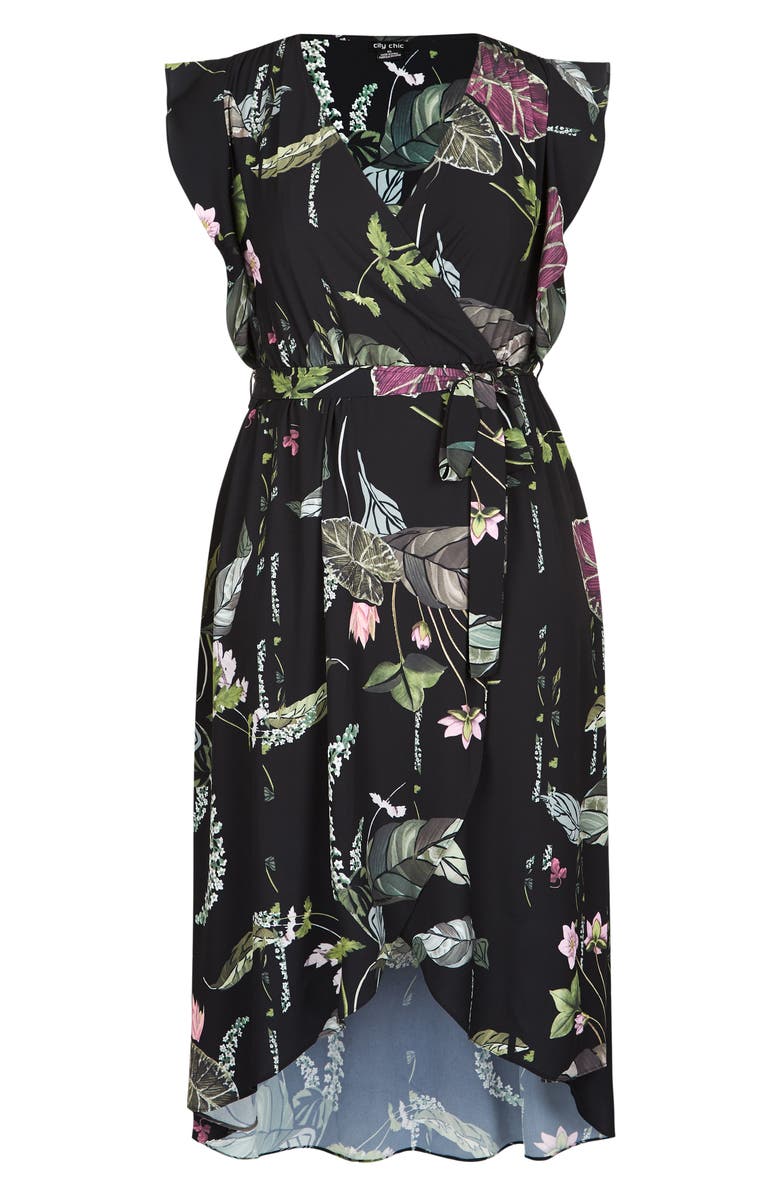 City Chic Lily Pad Faux Wrap Maxi Dress, Alternate, color,