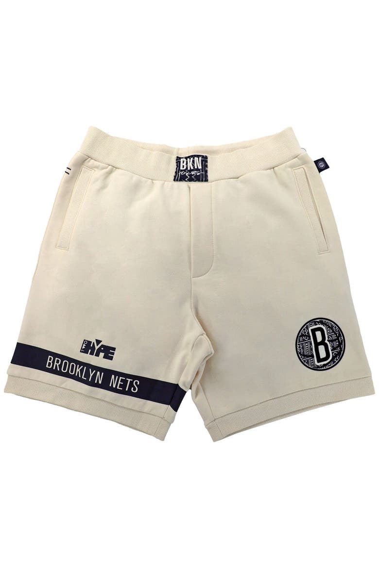 Unisex NBA x Two Hype  Cream Brooklyn Nets Culture & Hoops Premium Classic Fleece Shorts, Alternate, color, Cream
