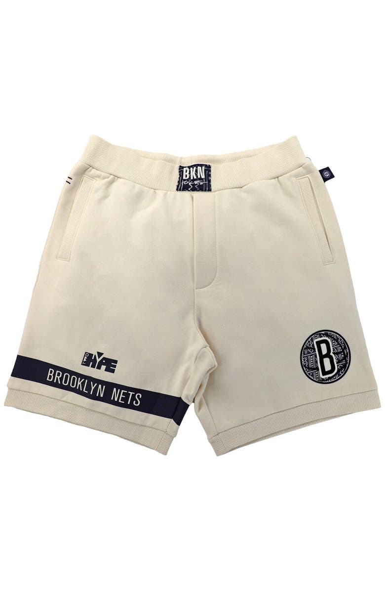 Two Hype Unisex NBA x Two Hype  Cream Brooklyn Nets Culture & Hoops Premium Classic Fleece Shorts, Alternate, color, 