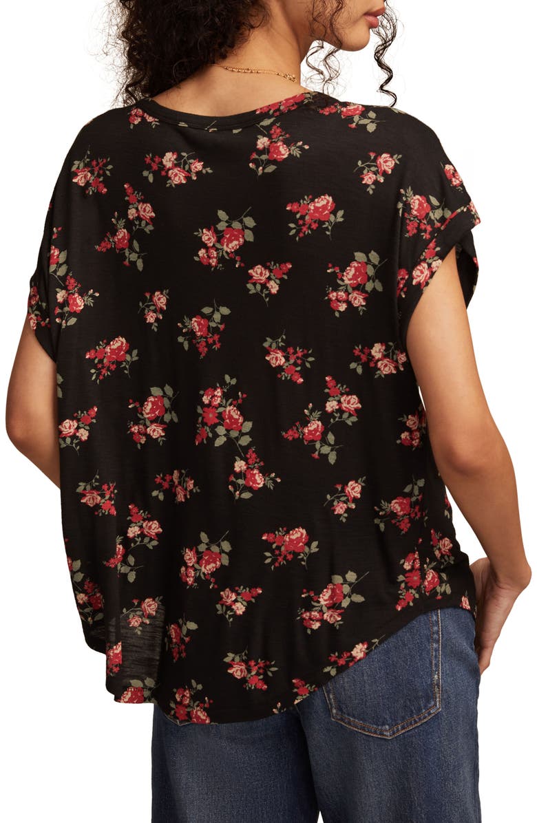 Lucky Brand Abstract Floral Short Sleeve Knit Top, Alternate, color, Black Floral