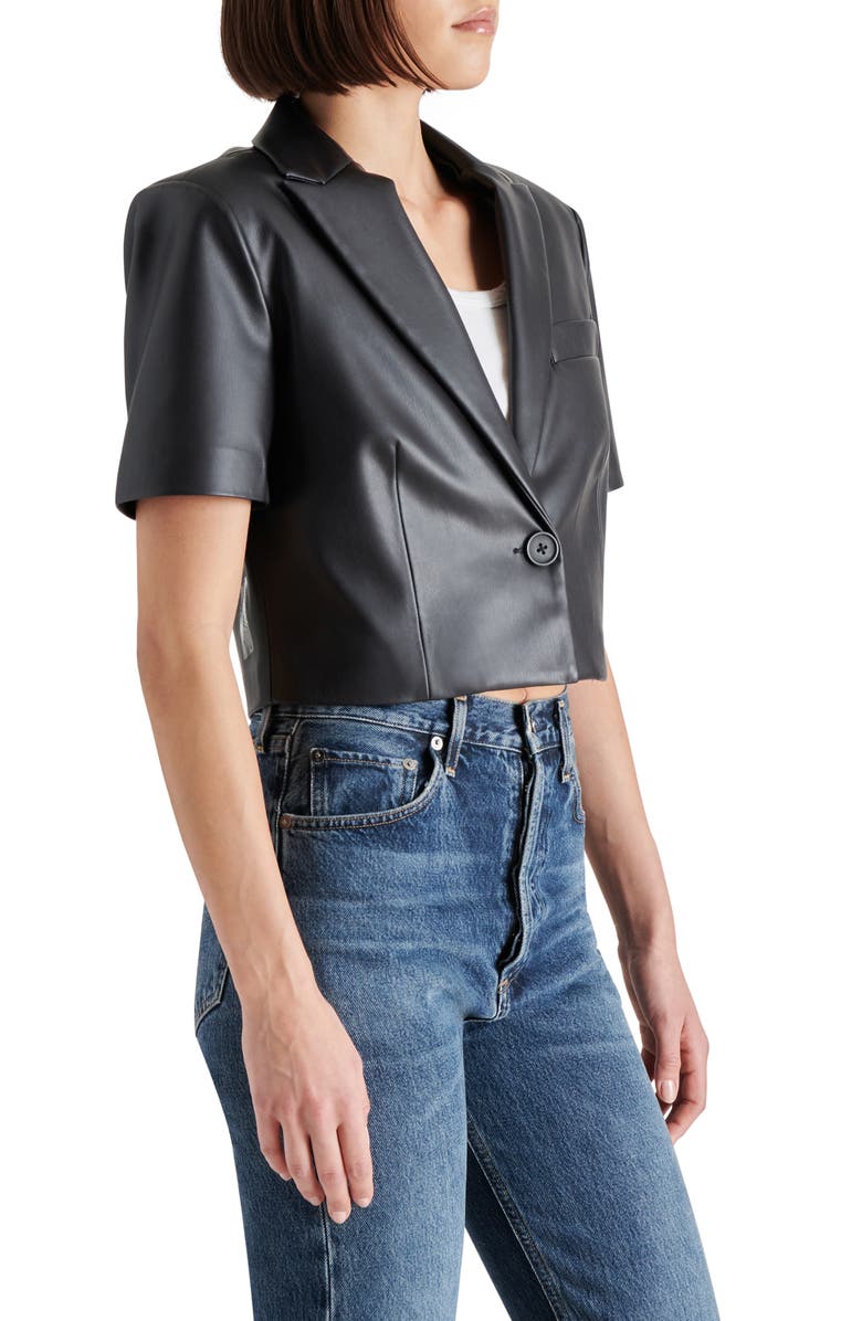 Steve Madden Fayette Short Sleeve Faux Leather Blazer, Alternate, color, 