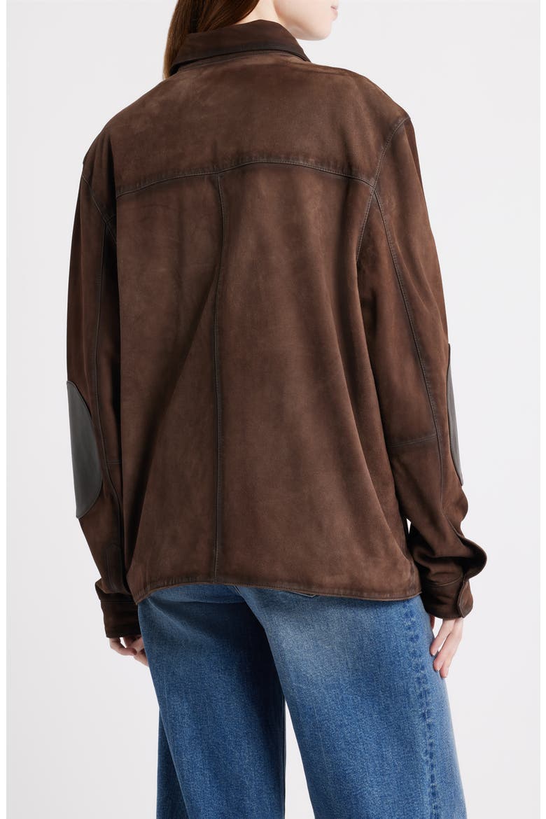 Suede & Leather Shacket, Alternate, color, DARK BROWN