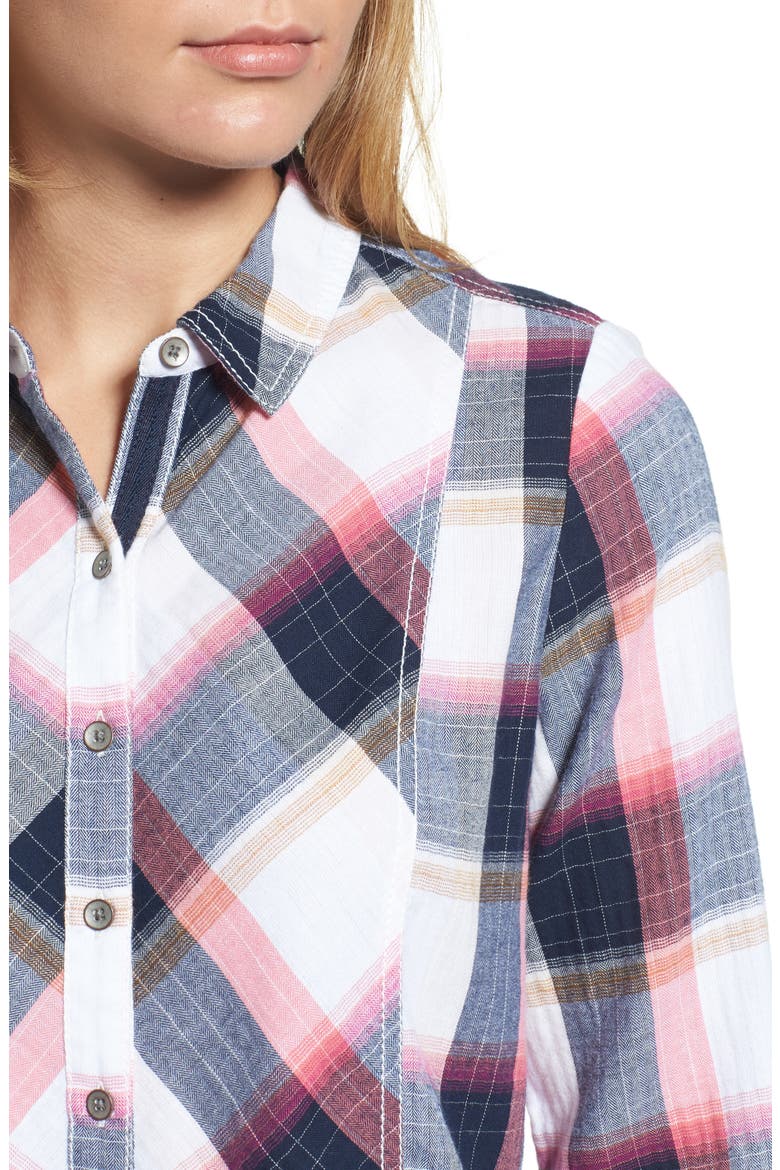 Peplum Plaid Shirt, Alternate, color, NAVY- ROSE PLAID