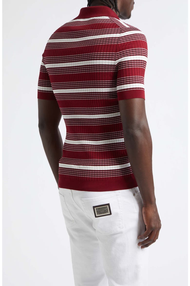 Stripe Cotton Blend Rib Polo Sweater, Alternate, color, R8776 BORDEAUX/ GRIGIO/ B.CO