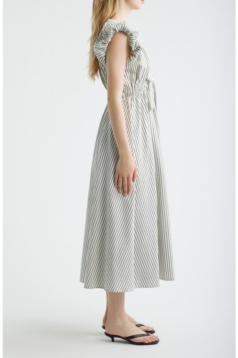 Stripe Plunge Neck Cotton Dress, Alternate, color, WHITE/ BLACK